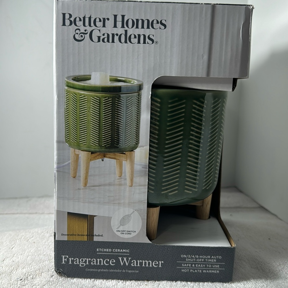 Better Homes & Gardens Electric Green Ceramic Wax Warmer with Wood Stand